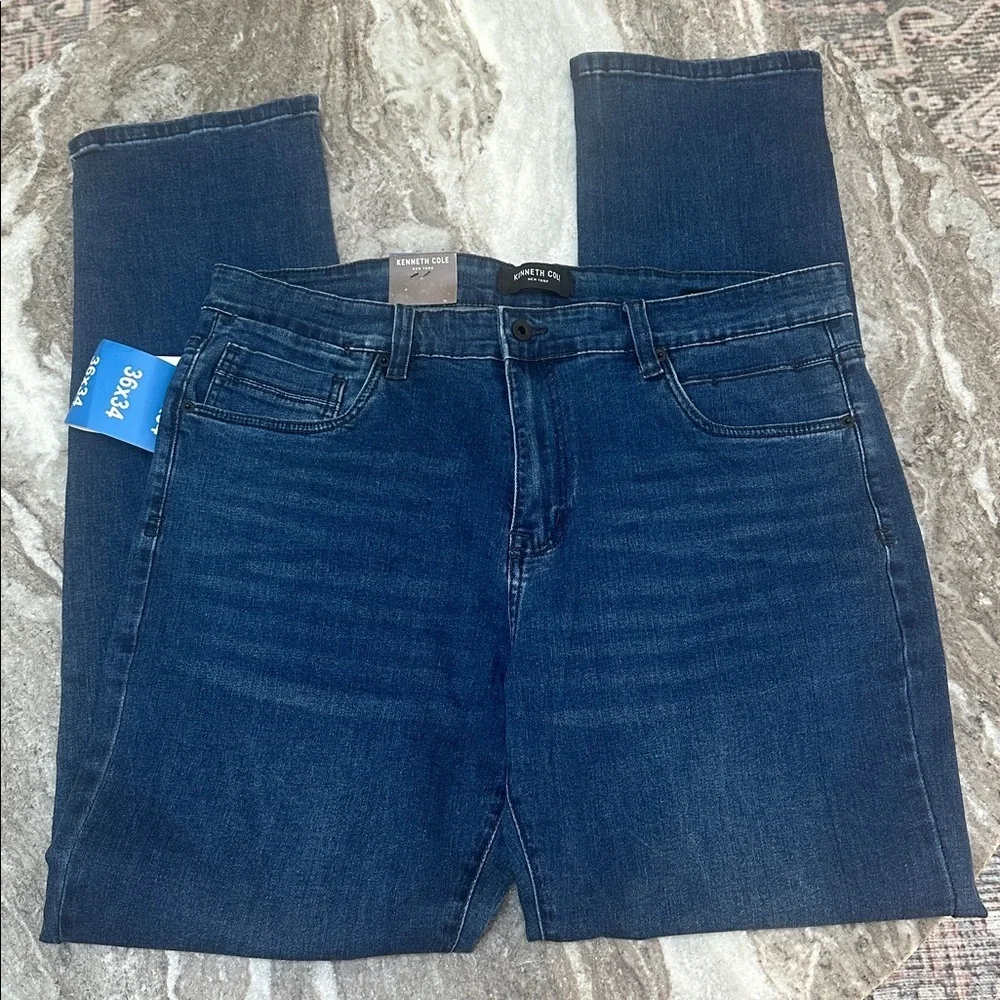 NWT Kenneth Cole Men's Straight Leg Fit Jeans Stretch Denim Blue Size 36x34